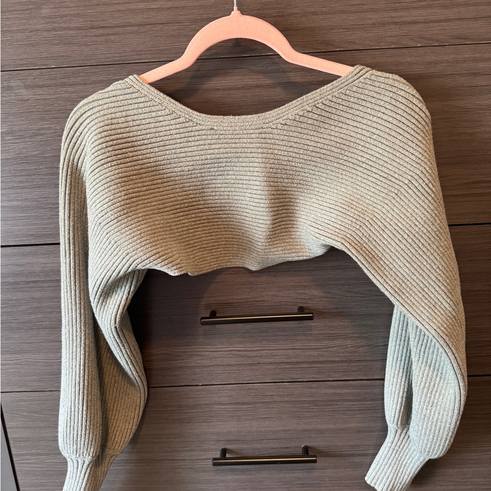 Zara Ribbed Knit Bolero Shrug Cropped Arm Warmer Cardigan - Picture 2 of 2